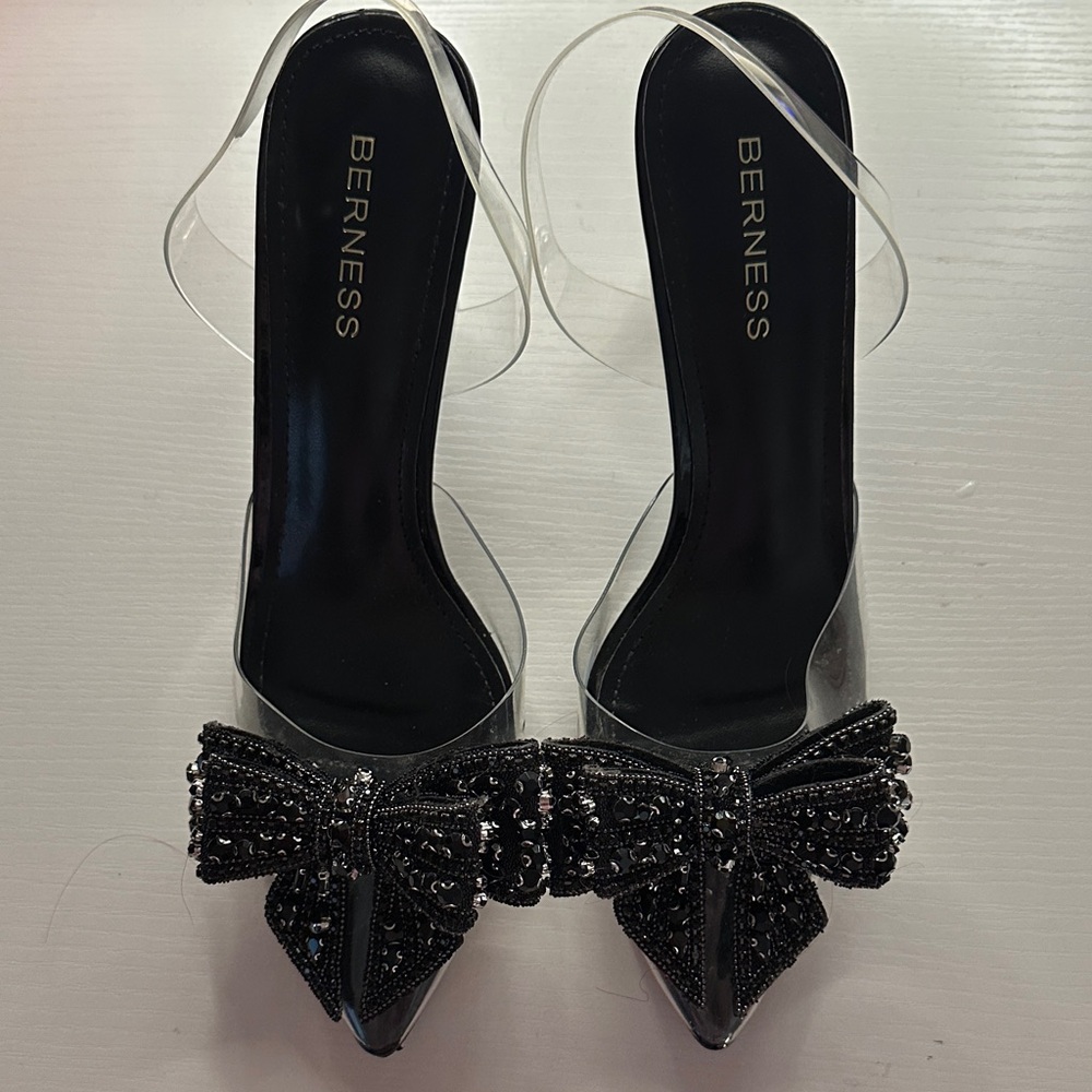 Women's Black Beaded Bow Heels